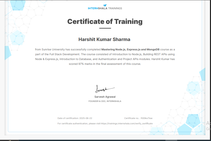 Mastering Node.js, Express.js and MongoDB Certificate